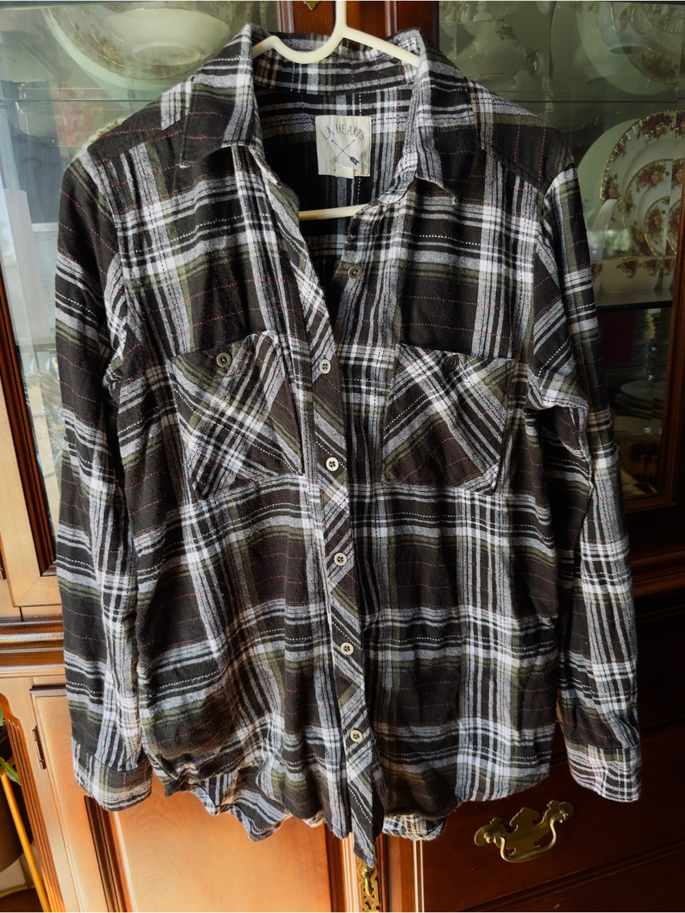 La Hearts Black and White Plaid Button-Down Shirt